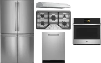 5 Piece Package Includes Refrigerator, Cooktop, Wall Oven, Hood And Dishwasher